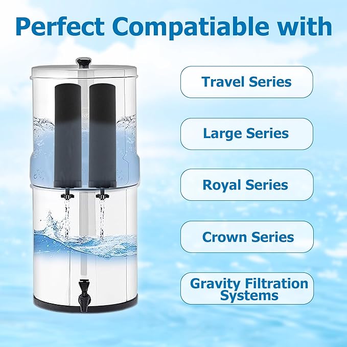 Water Filter Replacement for Berkey® BB9-2 Black Activated Carbon Filters, Compatible with Berkey® Gravity Water Filter System, Pack of 4