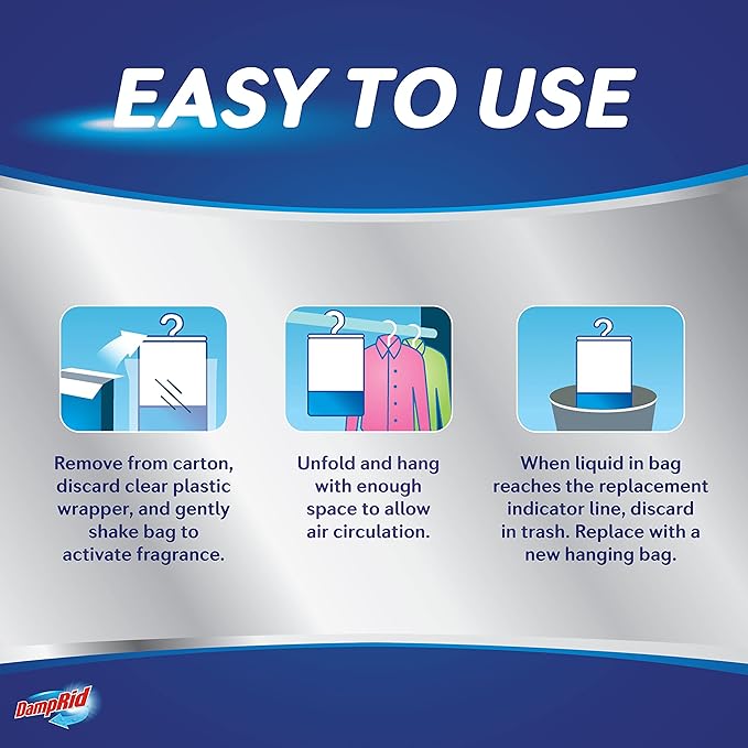 DampRid Lavender Vanilla Hanging Moisture Absorber, 15.4 oz., 6 Pack - Eliminates Musty Odors for Fresher, Cleaner Air, Ideal Moisture Absorbers for Closet, 10% More Moisture Absorbing Power*