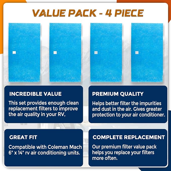 4 Pack RV AC Filter 6" X 14" MERV 8 Rated RV Air Filter Replacement Unit Compatible with Coleman Mach Air Conditioner