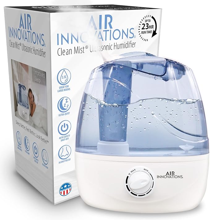 Air Innovations AI-103 Ultrasonic Cool Mist Humidifier for Bedroom – Quiet Cool Mist Diffuser with 2.5L Tank, 23-Hour Runtime, Auto Shut-Off, 360° Nozzle – Ideal for Home, Dorm, & Apartment Essentials