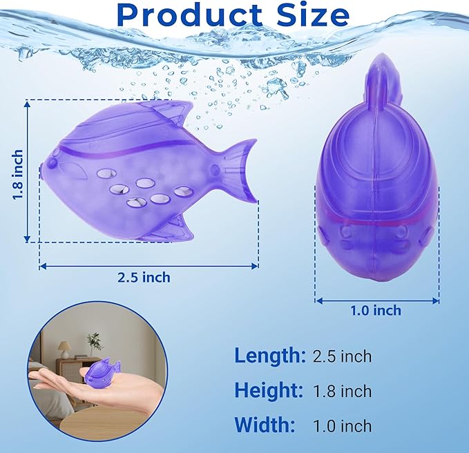 12 Pack Universal Humidifier Cleaner Fish Compatible with Almost All Humidifiers and Fish Tanks, Equipped with Silver Ion Filter Balls, Prevents Hard Water Build-Up, Reduces Scale, Purple