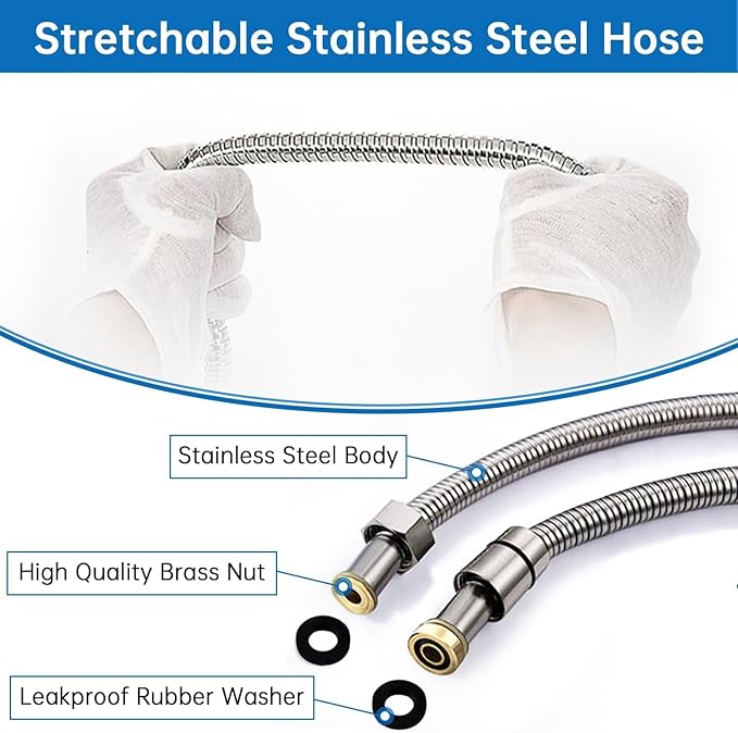 G-Promise Solid Metal Brushed Nickel Handheld Shower Head With Extra Long Stainless Steel Hose & Water Saving On/Off Pause Valve, Modern Style, 1 Setting, 10 Year Warranty