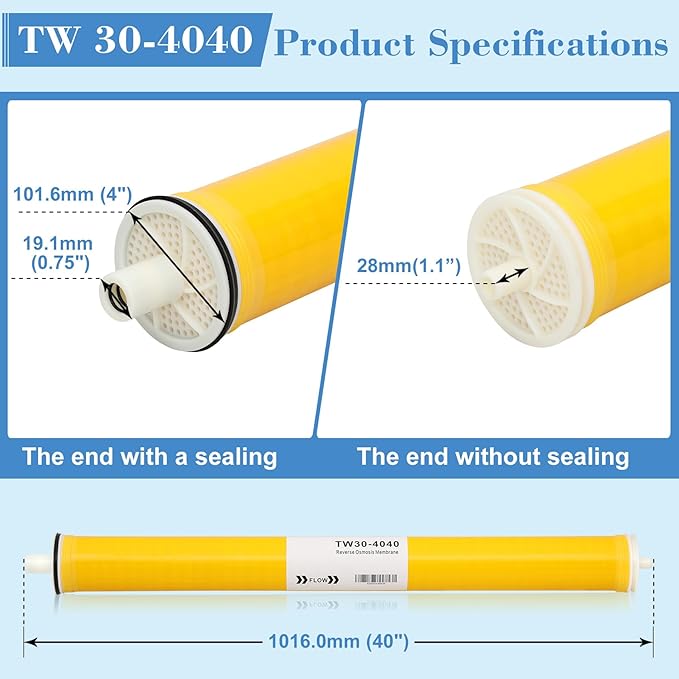 TW30-4040, Filmtec TW30 4040 for DOW Filmtec Membrane Replacement, Membrane TW30-4040 for Desalination, Commercial, Industrial, Size 4" x 40", 2050 GPD, Desalination Rate 99.5%