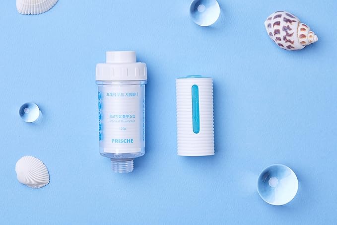 HubiCare Shower Infuser - Vitamin C Shower Filter, Hard Water Softener, Water Purifying, Chlorine & Fluoride Shower Filter, Head with Beads, Helps Dry Skin & Hair Loss (Tropical Blue Ocean)