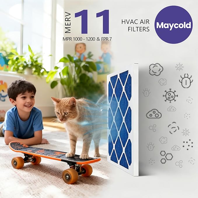Maycold 10x20x1 MERV 11 Furnace Air Filter (6-Pack), High-Performance HVAC AC Filters for Home Use, Actual Size: 9.70” x 19.70” x 0.75”, Individually Wrapped in Plastic
