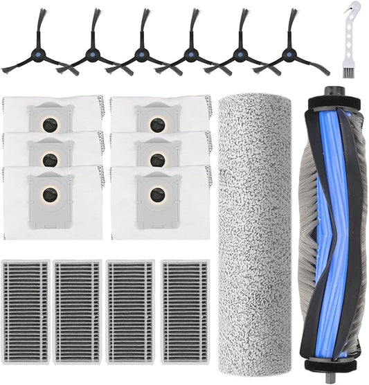 19 Pack Replacement Parts for Ecovacs Deebot X8 Pro Omni for Yeedi S14 Plus Robot Vacuum Accessories include 1 Main Brush, 1 Roller Mop Pad, 4 Hepa Filter, 6 Side Brush, 6 Dust Bag