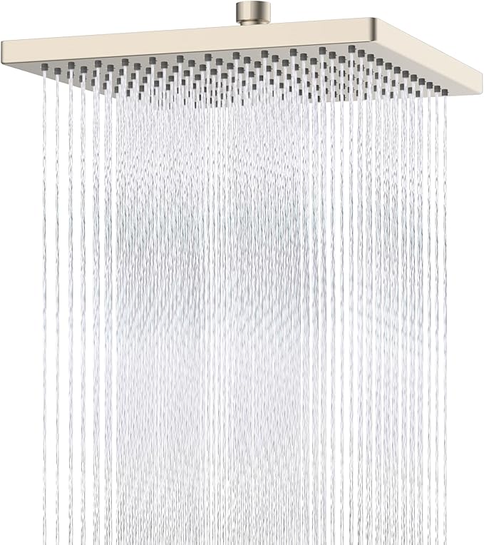 Hibbent Thickness Metal Rain Shower Head, 12 Inch High Pressure Shower Heads, Square Large Bathroom Rainfall Shower Head with Adjustable Brass Ball Joint, Waterfall Full Body Coverage, Brushed Nickel