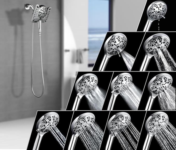 2.5 GPM Shower Head with Handheld: 2-in-1 High Pressure Shower Heads with Handheld Spray Combo 7.5" Rain Shower and 10 Spray Settings Handheld Shower Head, Detachable Showerhead with Hose