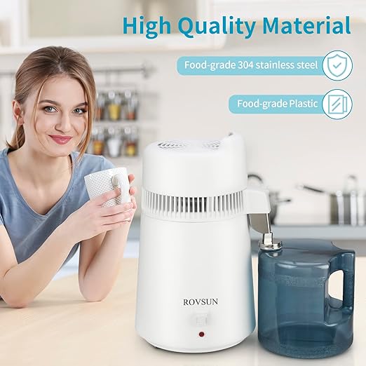 Bonnlo 1.6 Gallon/6L Water Distiller w/BPA-Free Container & All Stainless Steel Interior for Home Use, 900W Countertop Distilled Water Machine Maker Purifier Filter, Distilling Pure Water Maker