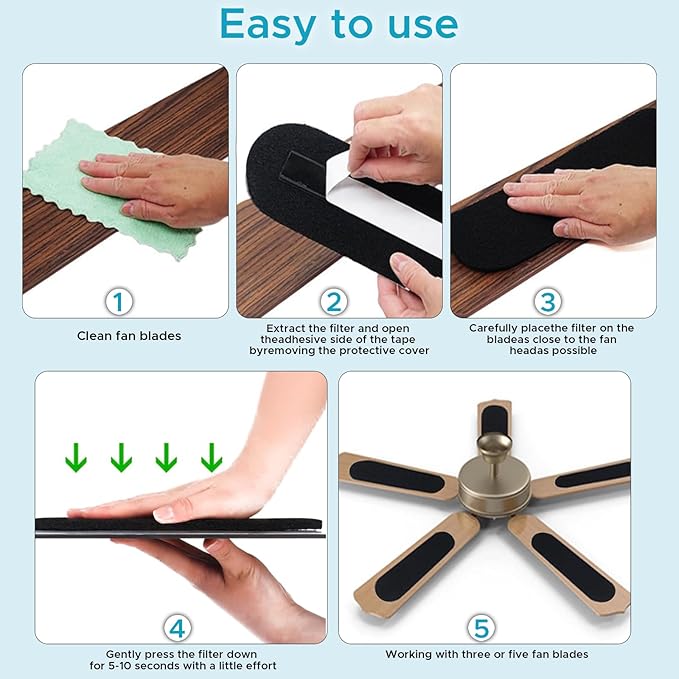 Ceiling Fan Air Filter -15 Pack Activated Coconut Shell Carbon Unscented Air Purifier Universal Rounded Rectangle Easy-Stick Ceiling Fan Blade Filters for Home Living Room Bedroom Office