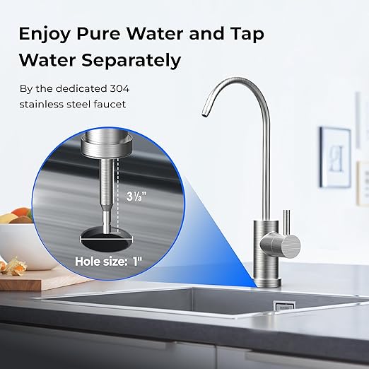 Waterdrop TST-UF-B 0.01 Micron Ultra-Filtration Under Sink Water Filter, 3-Stage Stainless Steel Under Sink Water Filtration System with Dedicated Faucet, 3 Filter Included (Drilling Required)