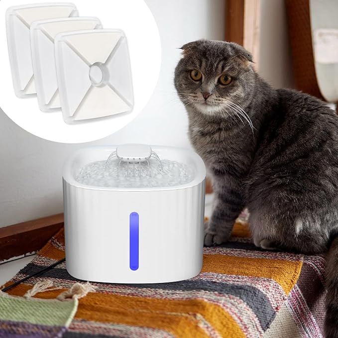 20 Pcs Cat Water Fountain Filters - Pet Water Fountain Filters 3 Triple Filters Replacement with Lonic Resin and Activated Carbon for Square 84oz/2.5L Automatic Pet Fountain Cat Water Fountain