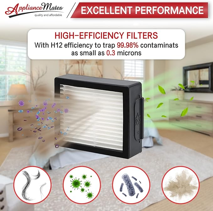 HEPA Filters Replacement for iRobot Roomba E I & J Series i7 i7+/plus i3 i3+ E5 E6 E7 i4 i4+ i5 i5+ i6 i6+ i8 i8+ Vacuum Cleaner, 12 Pack High Efficiency Filters + 1 Cleaning Brush