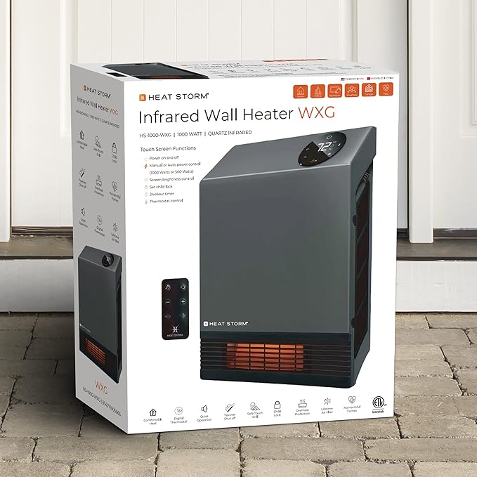 Heat Storm Wall Gray HS-1000-WX Deluxe Indoor Infrared Space Saving-1000 Watts-Remote Control-Home & Office Heater-Safe to Touch Grill, 13x4x17