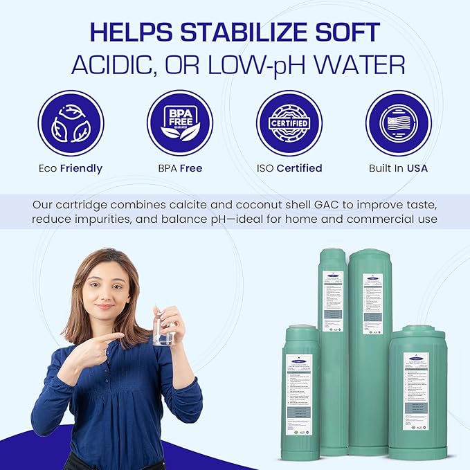 Crystal Quest Calcite & Coconut Shell GAC Water Filter Cartridge – pH Balancing, Dual-Stage Filtration, Removes Impurities, Enhances Taste – Fits Countertop & Inline Systems 2-7/8" x 9-3/4"