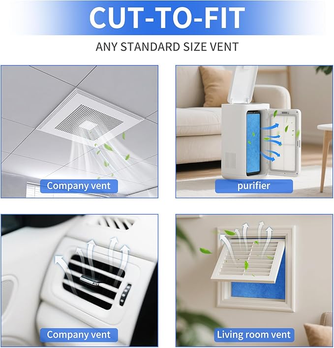 Air Vent Filters, 12"x90" Cut to Fit Air Filter Material,MERV 8 Reusable 3-Layer Air Vent Filter for Home Floor, Grilles, Ceiling, HVAC Furnace Vents, With Adhesive Tape