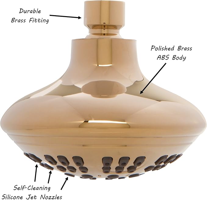 Aqua Elegante Luxury Shower Head - 1.8 GPM, Polished Brass, 6 Settings, BPA Free, Self-Cleaning Nozzles, Durable Brass Fittings
