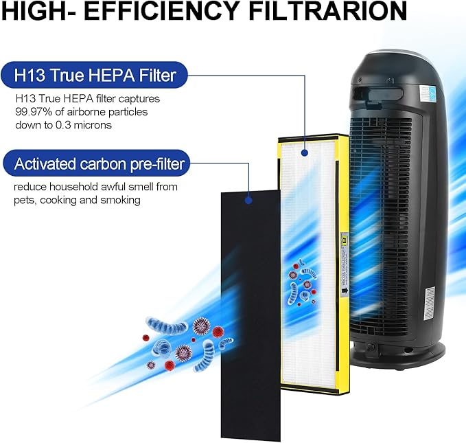 FLT4825 HEPA Filter B Replacement for Gm Guardian ,Compatible with Gm-Guardian FLT4825 AC4825 AC4800 AC4850 , 2 Ture HEPA( Additional pre-filter) + 10 Carbon Pre-Filters, 3-Stage Filtration System