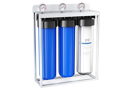 Whole House Water Filter System,Iron Manganese Filter,Top-Tier 3 Stage Water Purifier with Sediment & Carbon Filter,Deeply Adsorb 99% Stains Yellowing,Laundry,Lead,Arsenic,Metallic Taste,20x4.5Inch
