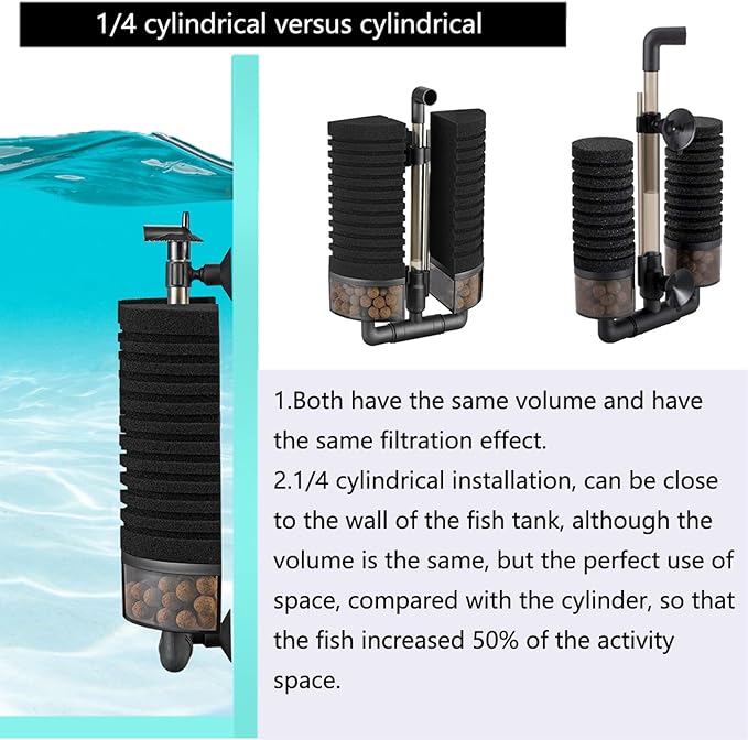 Carefree Fish Aquarium Filter Sponge Fish Tank Quiet Bubble Filter with 4 Sponges and 1 Bag of Filtered Ceramic Balls for Salt Water and Fresh Water(not Included Air Pump)