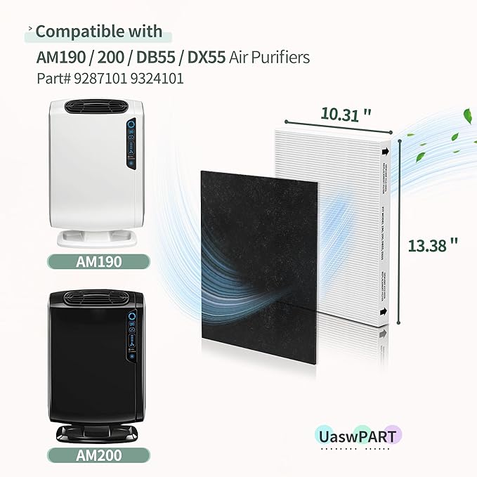 Aera-Max 200 HEPA Filter Replacement 9287101 Compatible with Fellowes AeraMax 190/200/DX55 Air Clean Purifiers HEPA Filter, 3X H13 HEPA & 6X Extra Carbon Pre-Filters (9324101)