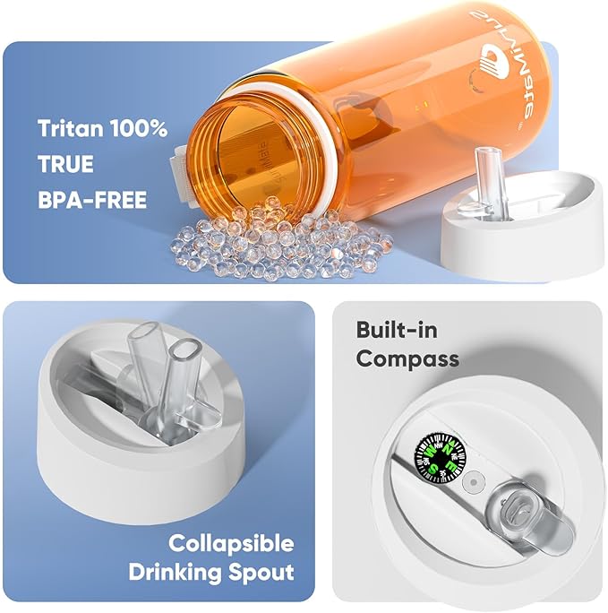 SurviMate 5-Stage 0.01μm Ultra-Filtration Filtered Water Bottle, BPA-Free Material, NSF/ANSI 42&372 Certified, Portable Water Filter Bottle for Survival, Camping, Hiking, and Emergency Use