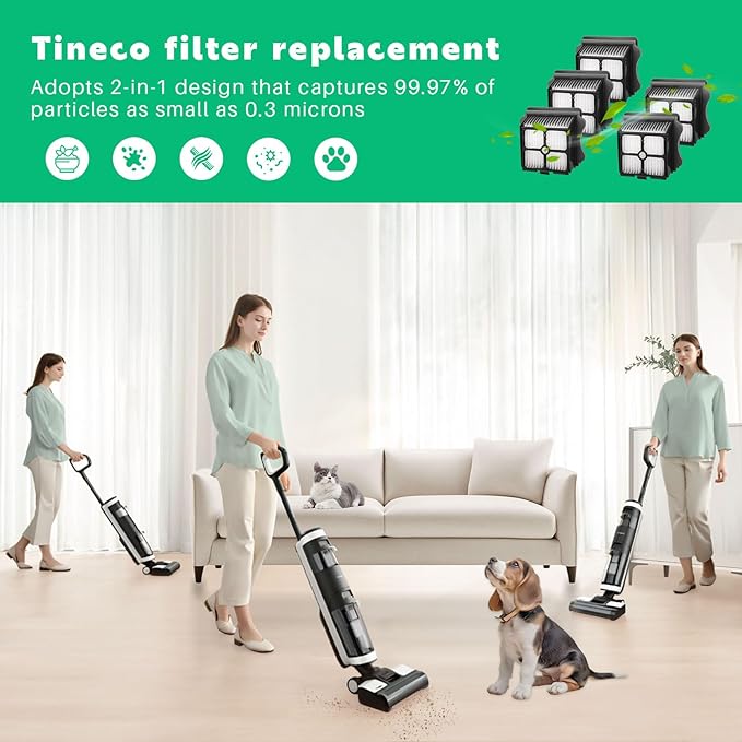 5 Pack Filter Replacement for Tineco iFloor 3, Floor ONE S3, Floor ONE S5, Floor ONE S5 Pro Cordless Wet Dry Vacuum Cleaner, Vacuum Filter Replacement, Replacement Parts for Tineco S3