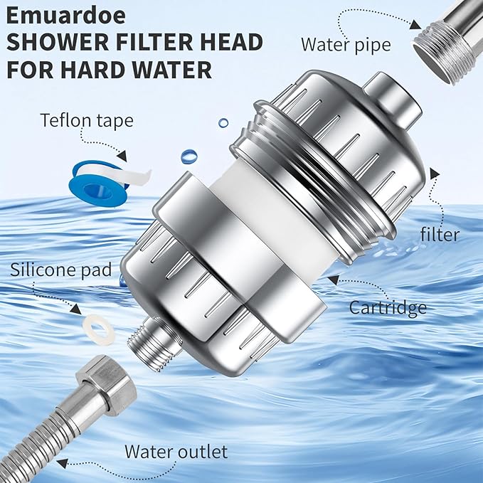 20 Stage Shower Head Filter-with 2 Replacement Cartridges, for Hard Water, High Output Shower Water Filter for Removing Chlorine and fluoride