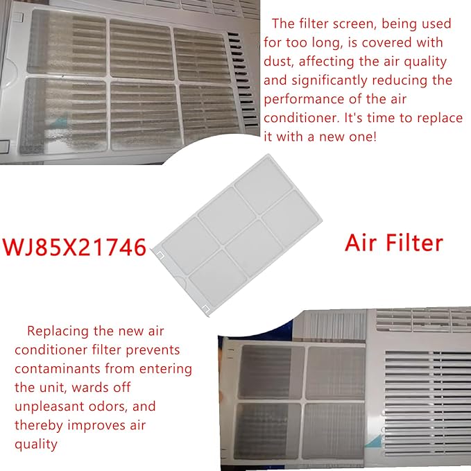 WJ85X21746 Air Filter Replacement Parts for Room Air Conditioner Compatible with AHQ06LYW1,AHQ06LYQ1,AHR05LWQ2,AHR05LWQ2,Replaces A0010209471,AP6280063,White(2 Packs)