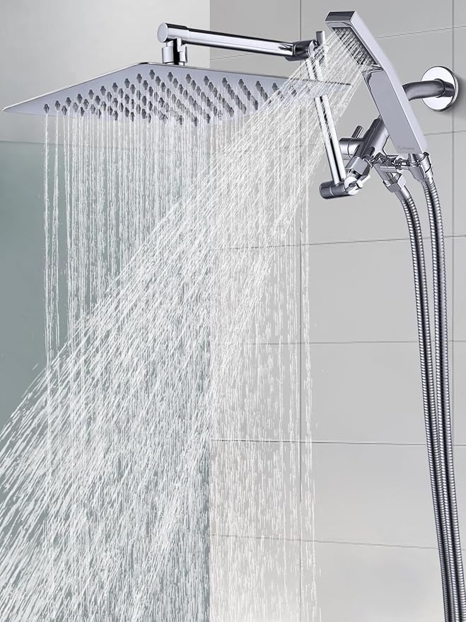 G-Promise All Metal 12 Inches Rainfall Shower Head with Handheld Spray Combo, 3 Settings Diverter, Adjustable Extension Arm with Lock Joints, 71 Inches Stainless Steel Hose (Chrome)