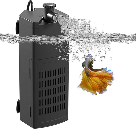 Aquarium Internal Filter for Up to 10 Gallons, Upgraded Fish Tank Filters with 3-Stage Filtration Trio, Adjustable Water Flow, Quiet Corner Filters for Fish Turtle Shrimp Tank, 80GPH, 4W