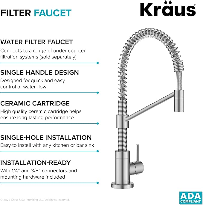 KRAUS Bolden Single Handle Drinking Water Filter Faucet for Reverse Osmosis or Water Filtration System in Spot-Free Stainless Steel, FF-104SFS