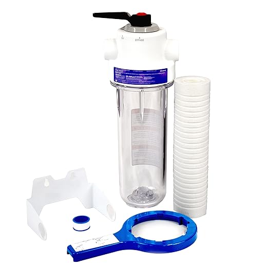 Whirlpool 10 x 2.5 Inch Whole House Water Filtration System WHKF-DWHV, 3/4" Ports, Clear Housing, NSF Certified Water Filter WHKF-GD05 Included