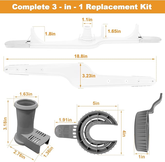 154568001 Dishwasher Lower Spray Arm Kit Includes 5304518968 Support & 5304506518 Filter Replacement for Frigidaire Kenmore Dishwasher Replaces 154414101 154250901 154568002 AP3958746 PS1524955
