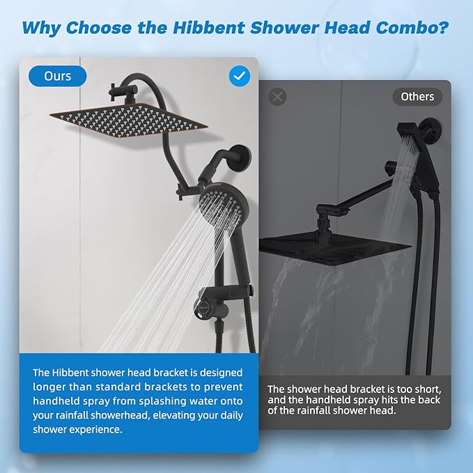 Hibbent Upgraded All Metal 10"Rainfall Showerhead Combo, High Pressure Shower Head with 10-Spray Mode Handheld, Innovative 4-way Diverter with Pause Mode, 71'' Hose and Holder, Oil Rubbed Bronze
