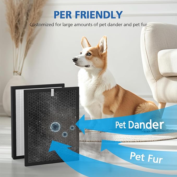 AP-B102 HEPA Replacement Filter Set Compatible with Alexapure Breeze AP-B102 and 3049 Air Purifier, Replaces Part # AP-B103(HEPA Filter) and #AP-B104(Carbon Filter), 2 HEPA + 2 Carbon Filters