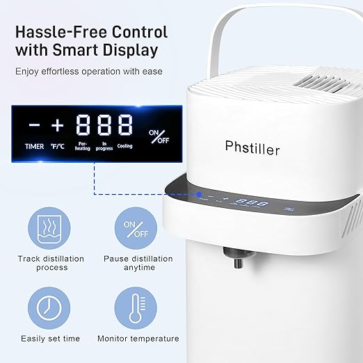 Intelligent Water Distiller Machine for Home-1.1 Gal Home Countertop Distilled Water Maker with Real-time Monitoring for Distilling, 750W Distiller Maker Purifier with 4L Glass Container for Table