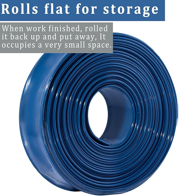 Pool Backwash Hose 2 inch × 25 ft Thicken Blue Water Discharge Pipe Lay Flat Tubing Hose for Backwash Pool Filter, Drain Pool Pond Water (2in-25ft Vinyl Tubing)