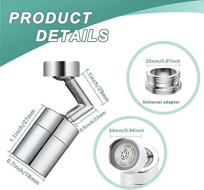 Rotatable 720° Faucet Sprayer Head,Universal Splash Filter Faucet with 4-Layer Net Filter for Kitchen,Anti-Splash,Leakproof Design with Double O- Ring Oxygen-Enriched Foam