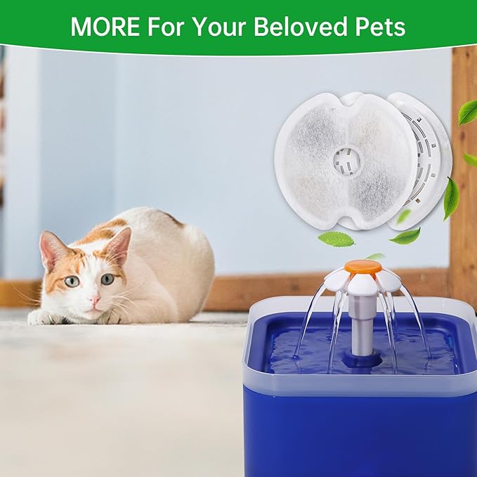 12 Packs Cat Water Fountain Filters for Ultra Silent Cat Fountain 67oz/2L with LED Night Light, Triple Filtration System Activated Carbon Filter with Pre-Filter Sponges for Pet Water Fountain