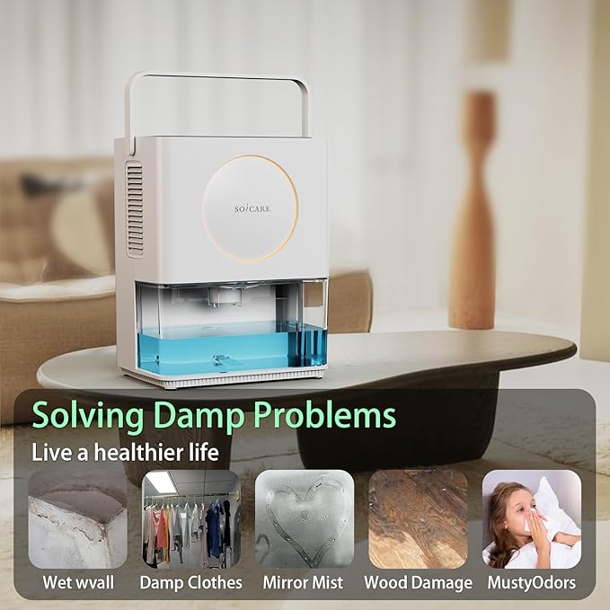 SOICARE 108 OZ (3.2L) Home Dehumidifier, Small Portable Room Dehumidifier for Bedroom Bathroom Basement RV Closet with HEPA Filter/Ambient Lights/Timer/Auto Off/Defrosting Function, White
