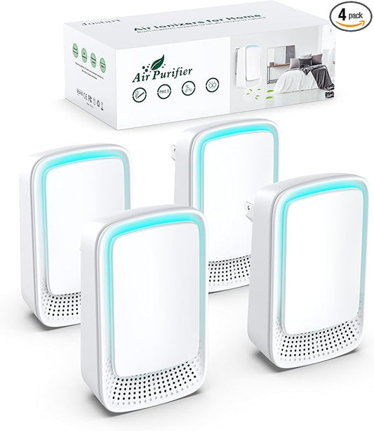 Plug In Air Ionizer Purifier for Home (4 Pack), Negative Ion Generator, Quiet Air Freshener for Bedroom, Office, Kitchen, Portable Air Filter, Mini Air Cleaner