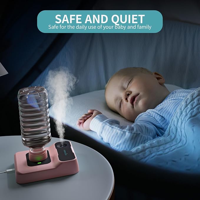 Portable Humidifiers for Travel, Small Mini Humidifier with Auto Shut-Off, Nightlight and Storage Bag for Hotel, Bedroom or Office, Plant Humidifier Indoor, Pink