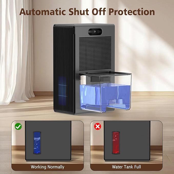 NineSky Dehumidifier for Home, 95 OZ Water Tank, (1000 sq.ft) Dehumidifiers for Bathroom Bedroom Basement with Auto Shut Off,7 Colors LED Light (Gray)