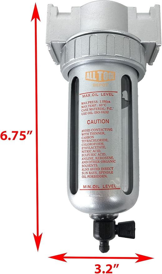 1/4" NPT Mini Particulate Filter/Water Trap For Air Compressor Compressed Air Lines, 5u With Poly Bowl And Metal Bowl Guard (MANUAL DRAIN)