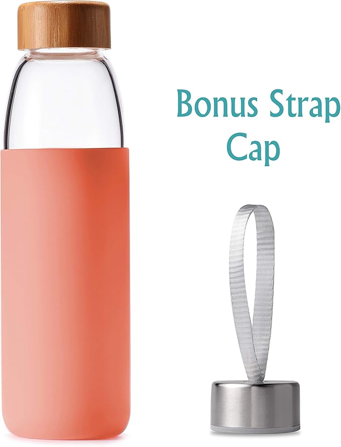 veegoal 18 Oz Borosilicate Glass Water Bottles with Bamboo Lid, BPA-FREE, Non-Slip Silicone Sleeve, and Stainless Steel Leak Proof Lid - Reusable Glass Bottle for Men and Women