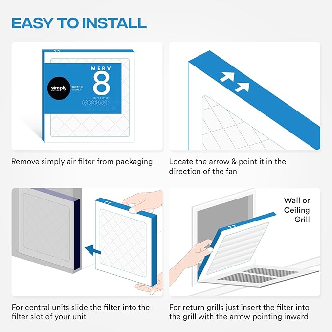 Simply 25x25x1 Air Filter, Merv 8, MPR 600, 6 Pack, For Home AC Furnace & HVAC (Actual Size: 24.75"x24.75"x0.75") DUST, Pet, & Allergy Control