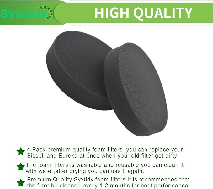 4 Pack Premotor Filter for Bissell Powerforce Helix Vacuum 2191, 2190,1700,1797 Foam Filters Replacement,Parts #1608225