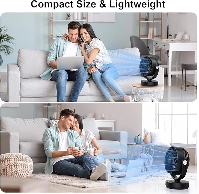 JRD Air Circulator Fan for Bedroom, 13Inch 28dB Quiet Table Fan with Remote, 90°Oscillating Fan, 120° Adjustable Tilt, 3 Speeds, 7H Timer, Powerful Desk Fan for Whole Room Home Office