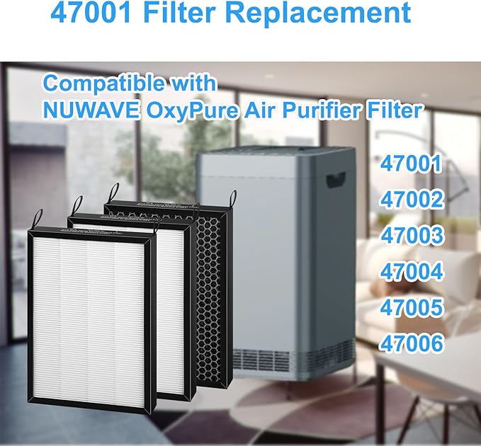 3Pack 47001 Replacement Filter-Compatible with NUWAVE OxyPure 47001 47002 47003 47004 47005 47006 Air Purifier,HEPA Carbon Combo 47004 Filter Replacement (3Pack)